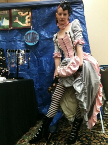 Laci Neal from the Nebraska Steampunk Society in a dress